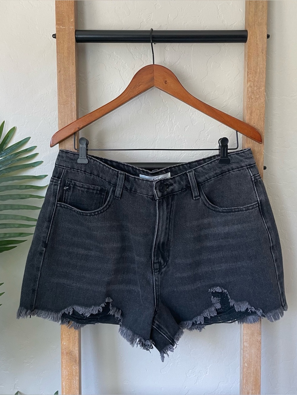 KanCan Black Frayed Hem Distressed Jean Shorts